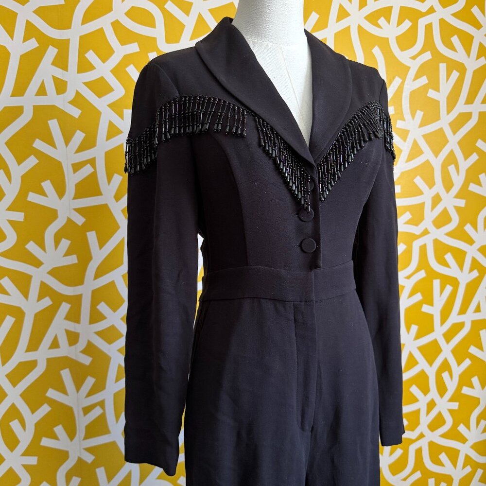 & Other Stories Los Angeles Atelier Black Beaded Long Sleeve Western Jumpsuit: 4
